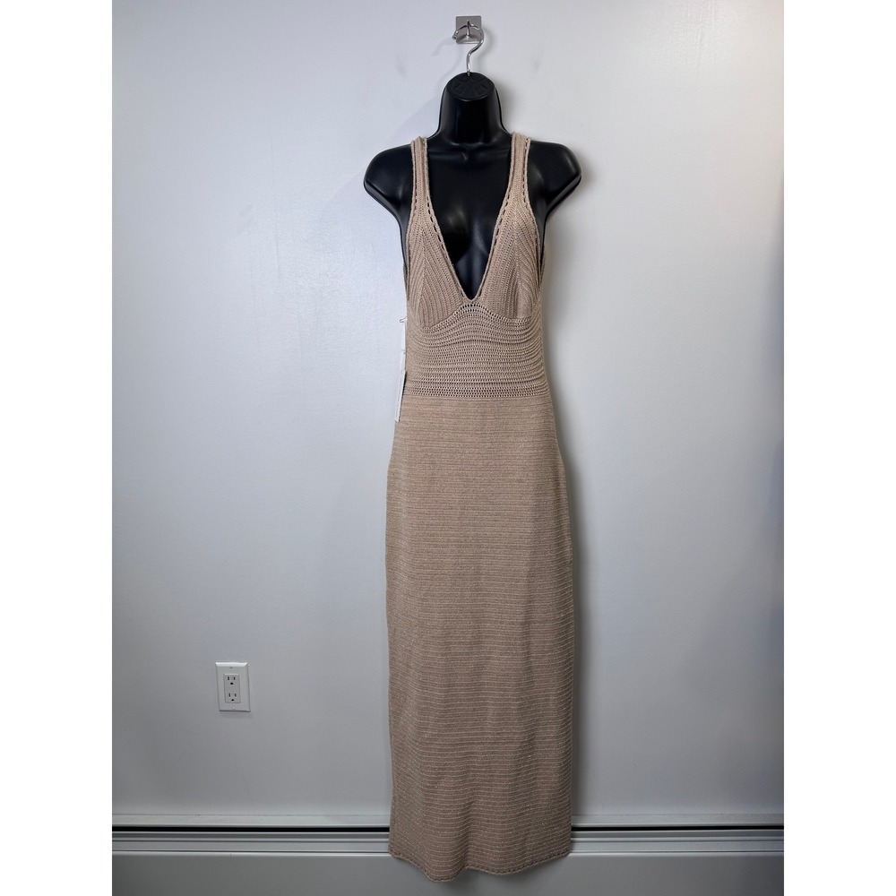 NWT Torn by Ronny Kobo Women Gold Metallic Madi Knit Maxi Dress Medium
